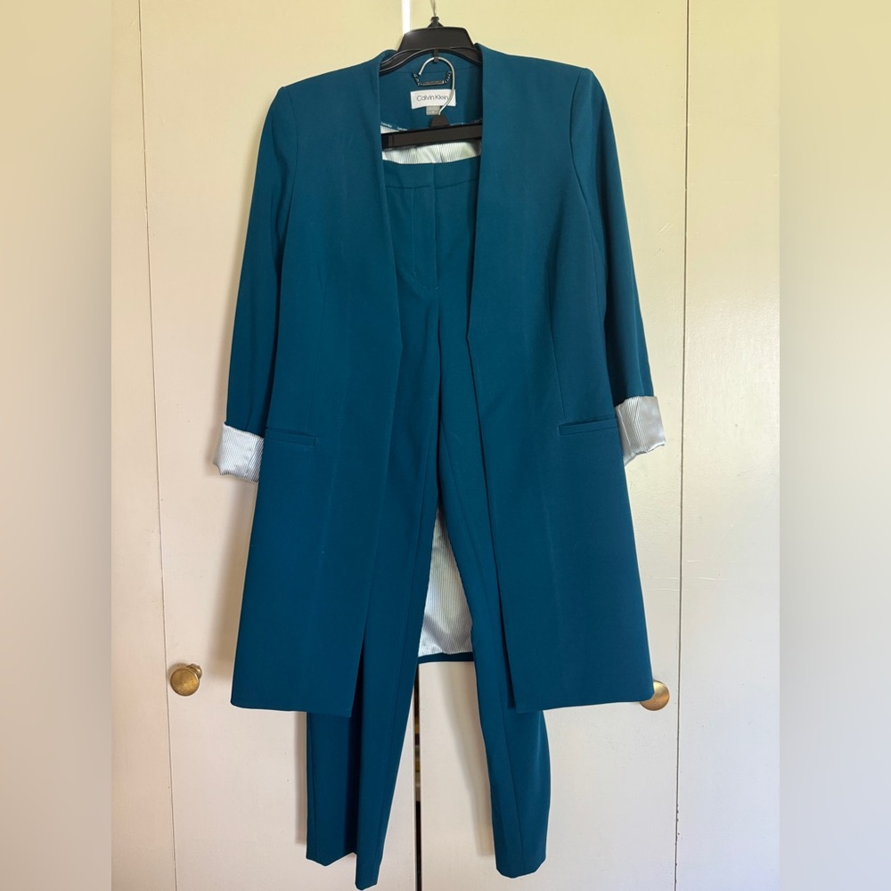 Calvin Klein Teal Jacket AND pants with Striped Lining